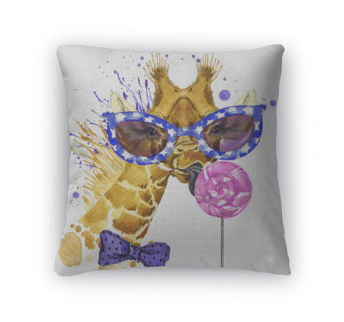 Throw Pillow, Funny Giraffe Tshirt Graphics Funny Giraffe Illustration With Splash Watercolor