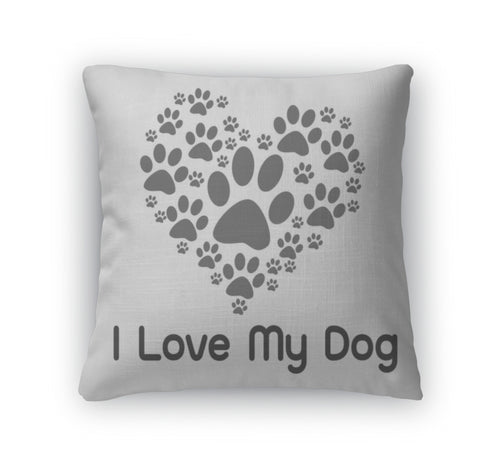 Throw Pillow, I Love Dog Symbol And Cute Dog