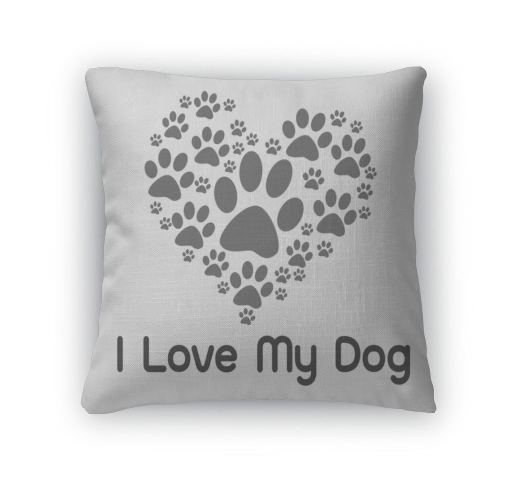 Throw Pillow, I Love Dog Symbol And Cute Dog