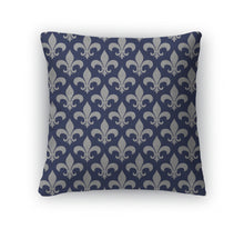 Load image into Gallery viewer, Throw Pillow, Blue And Gray Fleur De Lis D Fabric