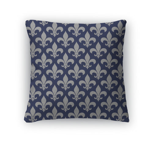 Throw Pillow, Blue And Gray Fleur De Lis D Fabric