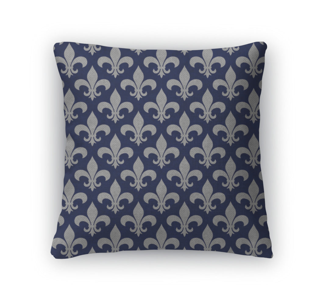 Throw Pillow, Blue And Gray Fleur De Lis D Fabric