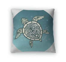 Load image into Gallery viewer, Throw Pillow, Swimming Sea Turtle With Polynesian Tribal Pattern