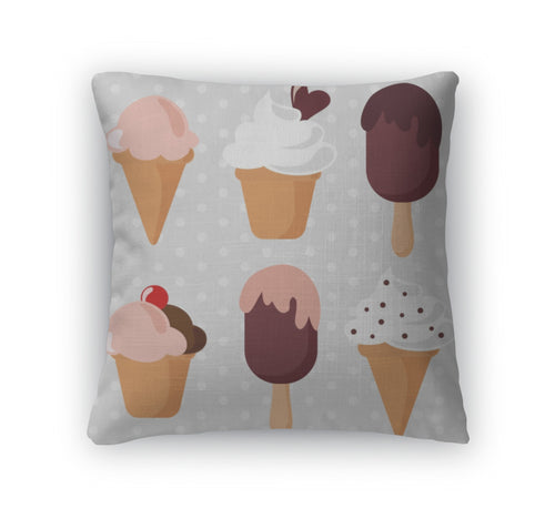 Throw Pillow, Ice Cream Sundae Retro Set Illustration