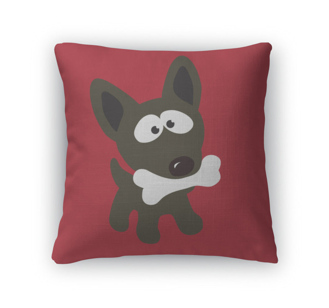 Throw Pillow, Small Dog With Bone