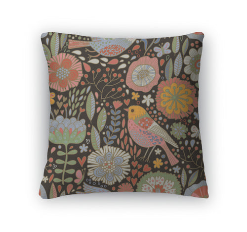 Throw Pillow, Retro Floral Pattern