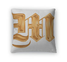 Load image into Gallery viewer, Throw Pillow, Golden Pattern Gothic Letter M