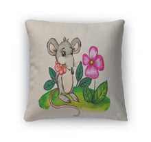 Load image into Gallery viewer, Throw Pillow, Rat With A Flower Watercolor Painting