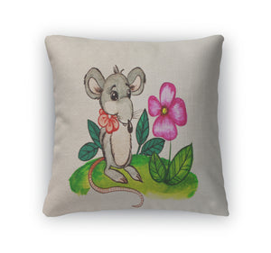 Throw Pillow, Rat With A Flower Watercolor Painting