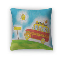 Load image into Gallery viewer, Throw Pillow, School Bus Trip Childs Drawing Watercolor Painting On Paper