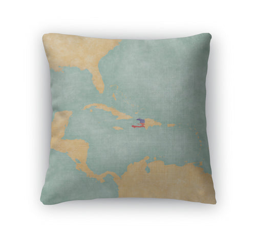 Throw Pillow, Map Of Caribbean Haiti Vintage Series