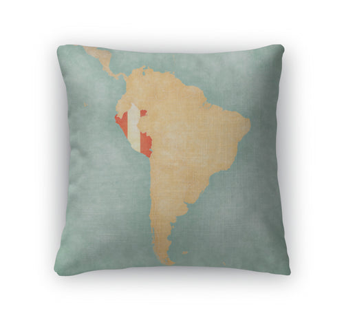 Throw Pillow, Map Of South America Peru Vintage Series