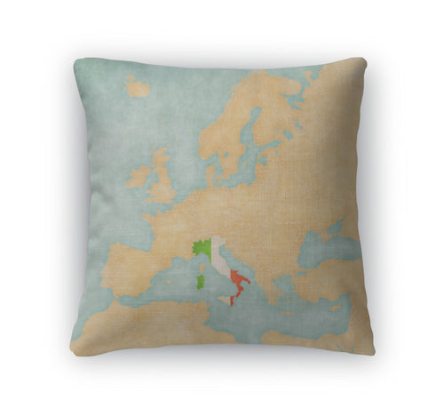 Throw Pillow, Map Of Europe Italy Vintage Series