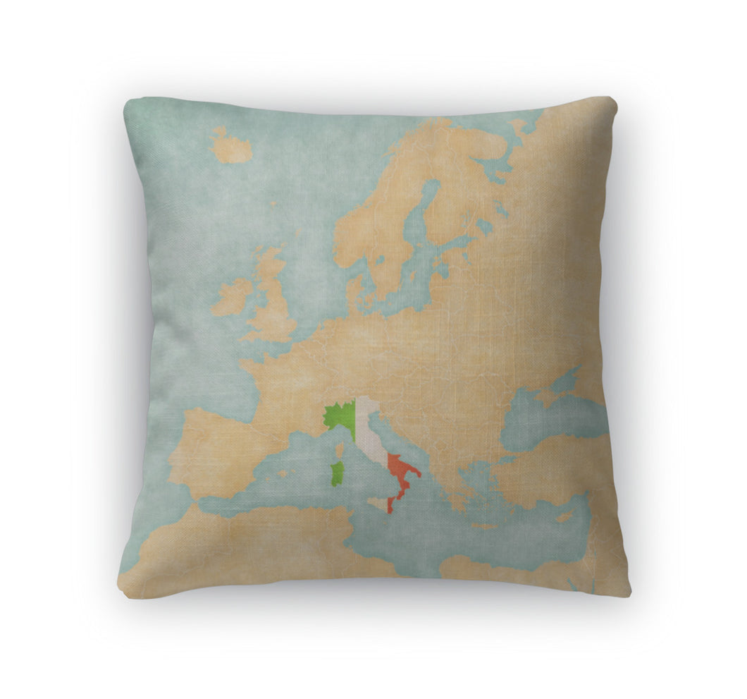 Throw Pillow, Map Of Europe Italy Vintage Series