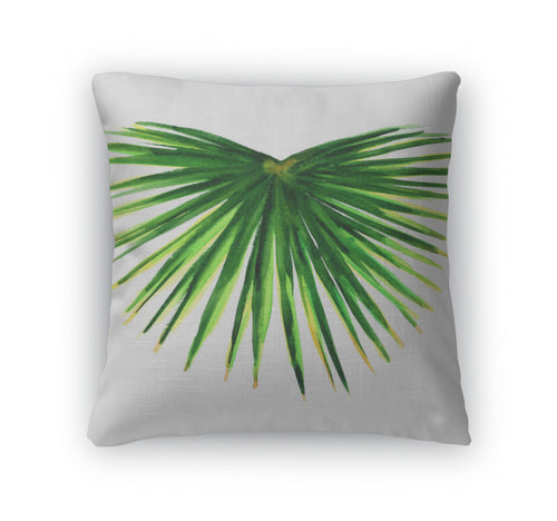 Throw Pillow, Single Green Palm Leaf Isolated