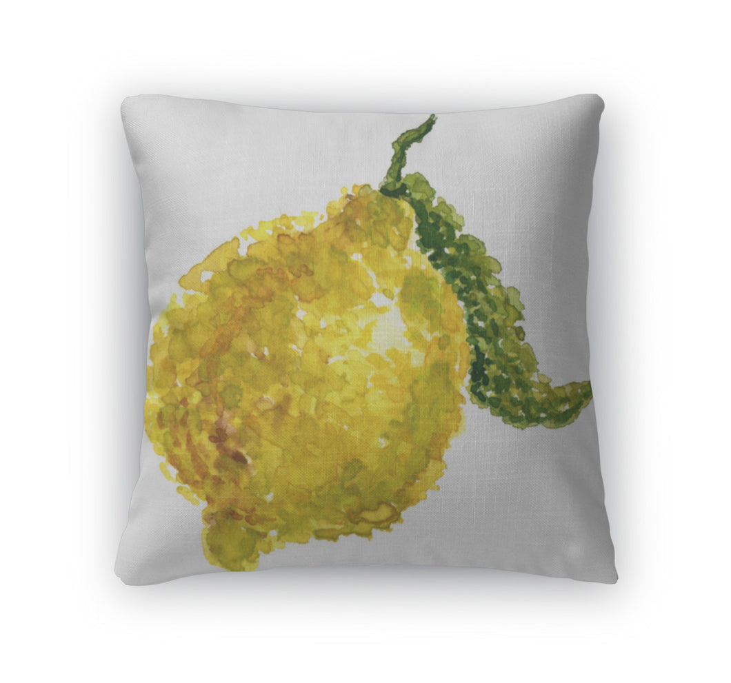 Throw Pillow, Watercolor Drawing Of A Lemon In Pointillist Style On White