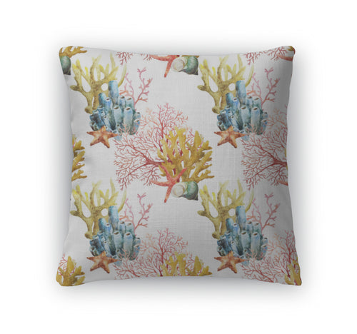 Throw Pillow, Watercolor Corals Set And Ocean Sponge