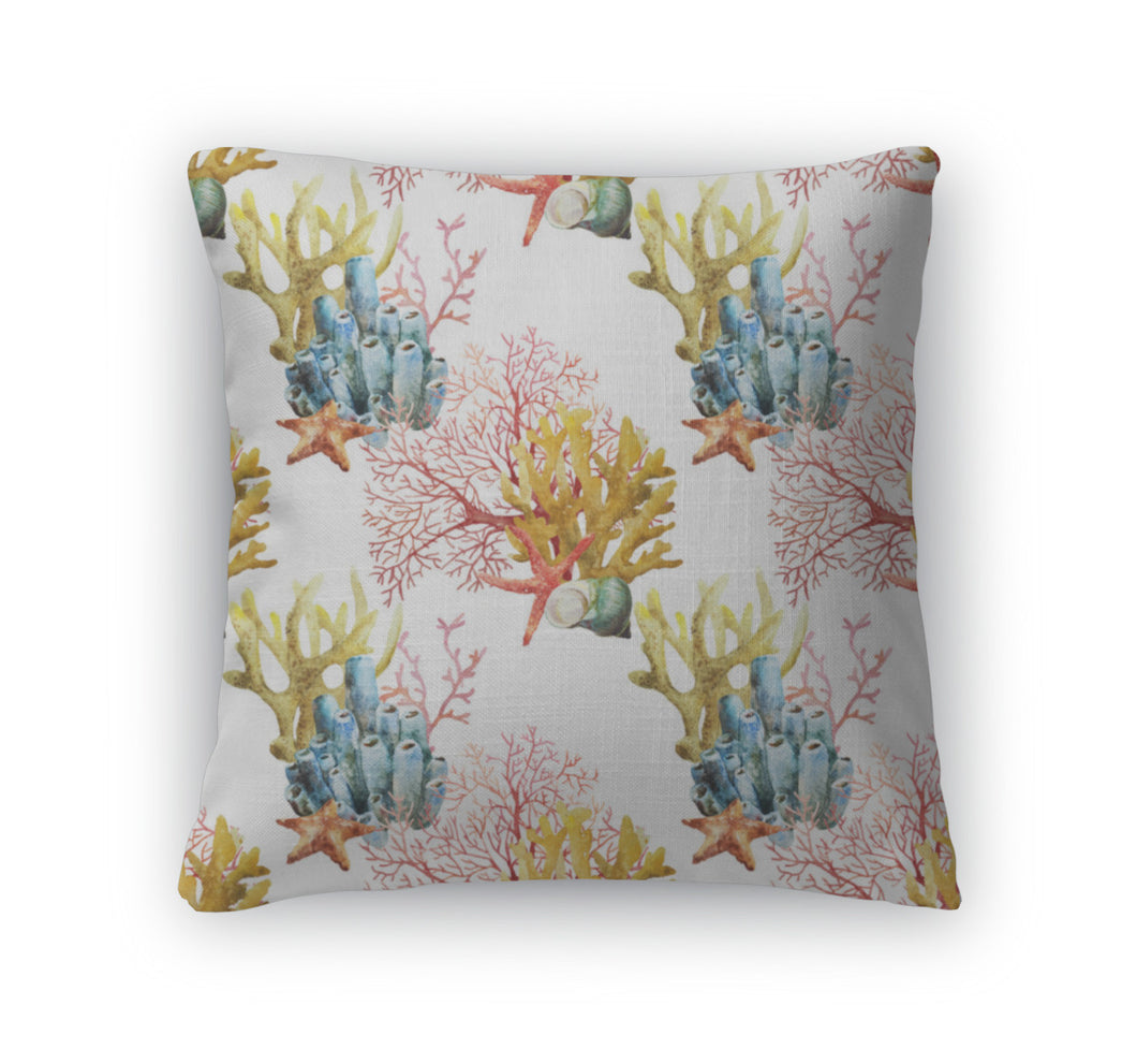 Throw Pillow, Watercolor Corals Set And Ocean Sponge