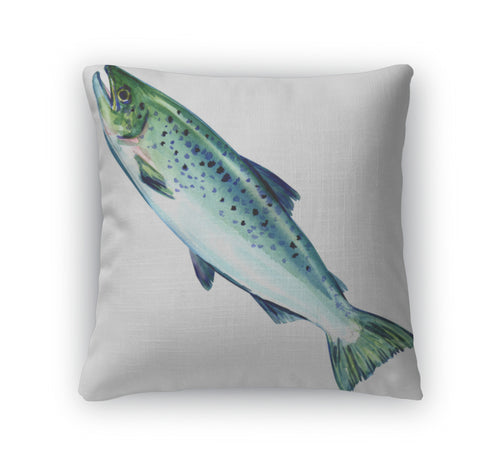 Throw Pillow, Atlantic Salmon Fish On White