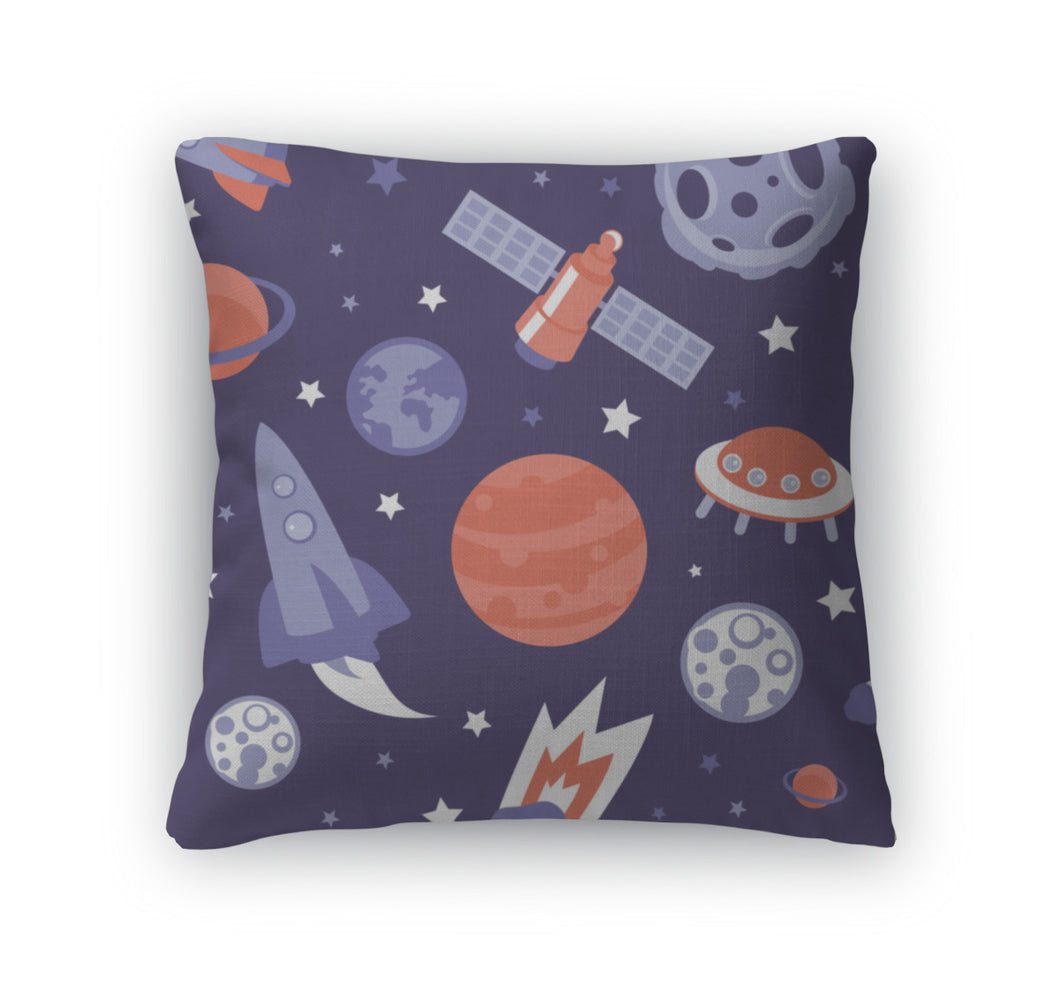 Throw Pillow, Pattern With Planets And Stars
