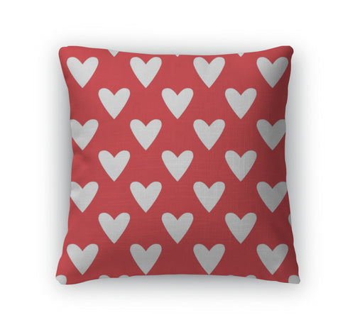 Throw Pillow, Tile Cute Pattern With White Hearts On Red