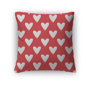 Throw Pillow, Tile Cute Pattern With White Hearts On Red