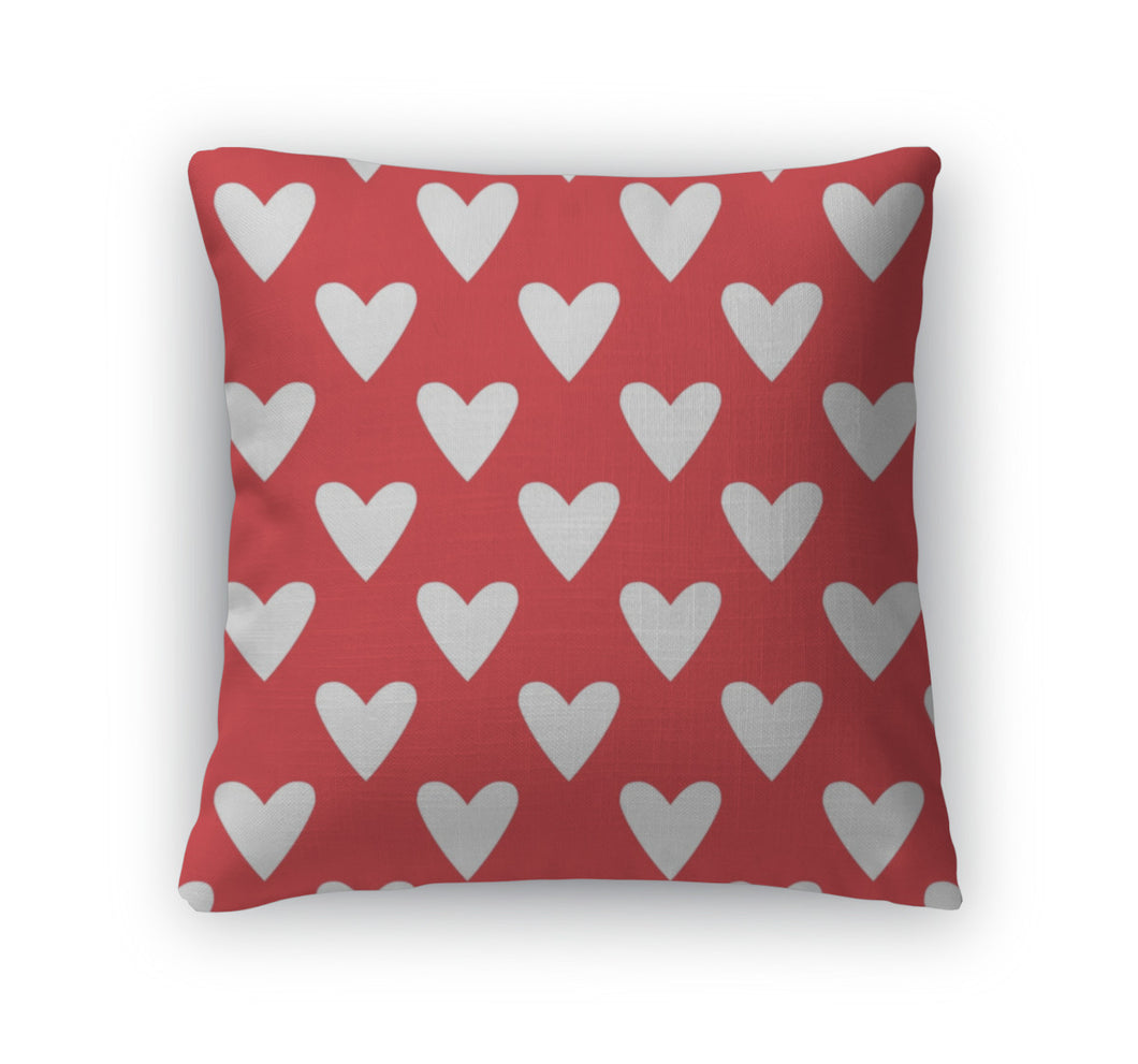 Throw Pillow, Tile Cute Pattern With White Hearts On Red