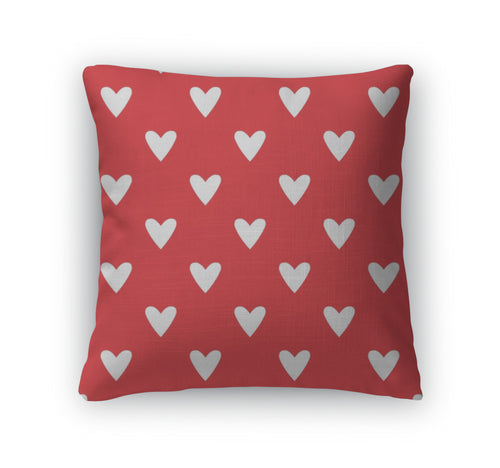 Throw Pillow, Tile Pattern With White Hearts On Red