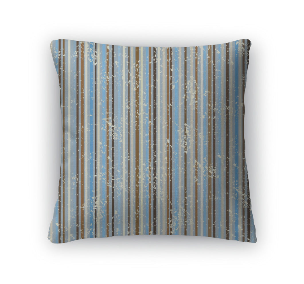 Throw Pillow, Striped Shabby Pattern Brown And Blue