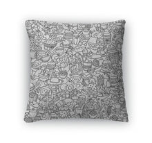 Load image into Gallery viewer, Throw Pillow, Food Pattern In Black And White