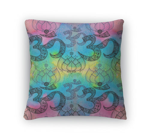Throw Pillow, Ohm Om Aum Symbol And Lotus