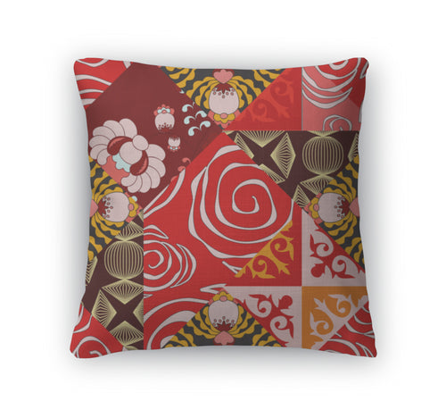Throw Pillow, Patchwork Pattern Oriental Or Russian Design