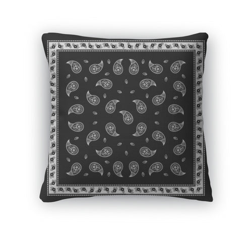 Throw Pillow, Black Paisley Bandana Simple Pattern