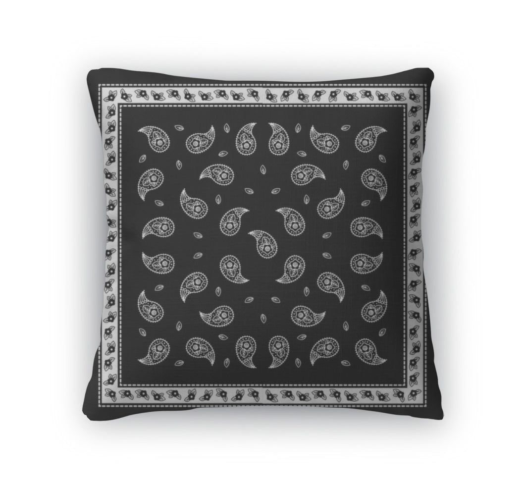 Throw Pillow, Black Paisley Bandana Simple Pattern