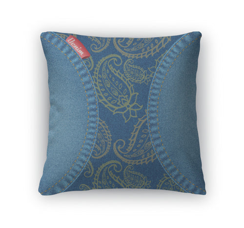 Throw Pillow, A Blue Denim And Paisley