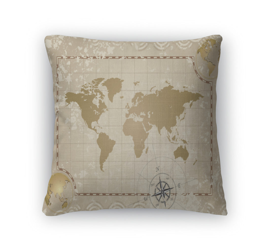 Throw Pillow, Antique World Map