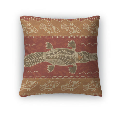 Throw Pillow, Platypus And Fish Tribal Pattern