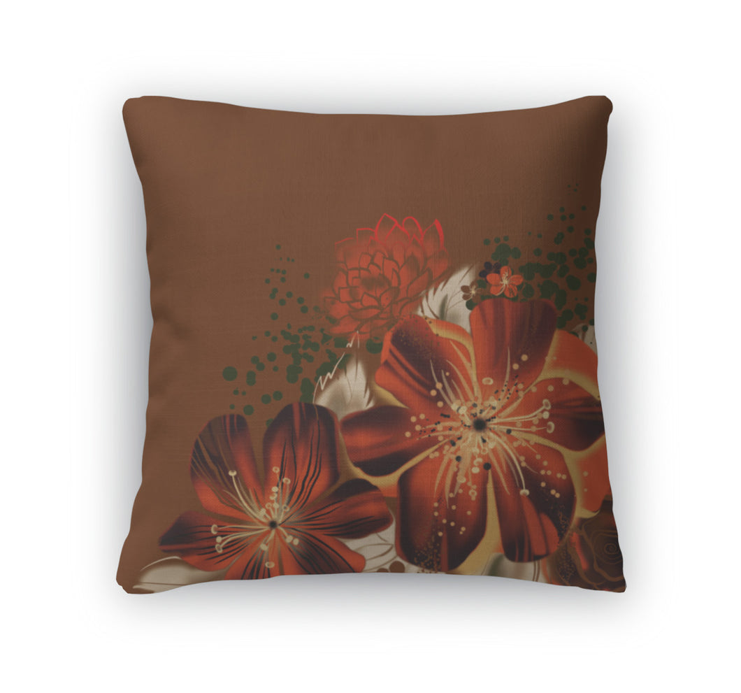 Throw Pillow, Dark Orange Flowers