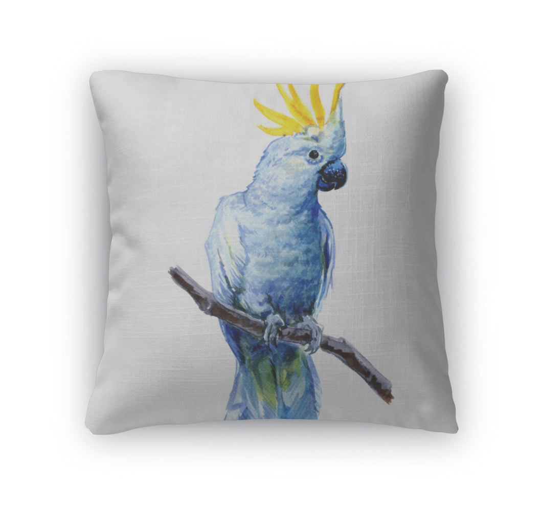 Throw Pillow, Beautiful White Cockatoo Sulphur Crested Cockatoo Standing On A Branch