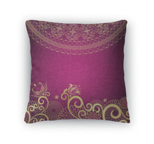 Load image into Gallery viewer, Throw Pillow, Vintage Goldpurple Frame