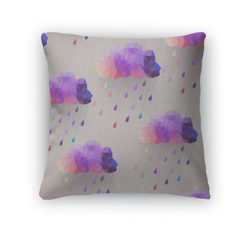 Throw Pillow, Retro Cloud Pattern With Rain Symbol Hipster Backgroun