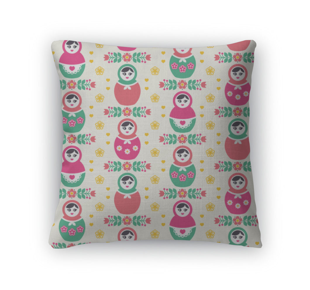 Throw Pillow, Russian Doll Matryoshka Folk Pattern