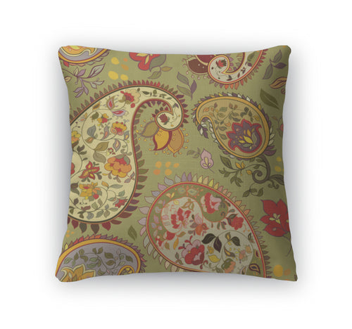 Throw Pillow, Beautiful Green Paisley