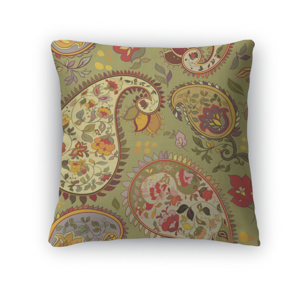 Throw Pillow, Beautiful Green Paisley
