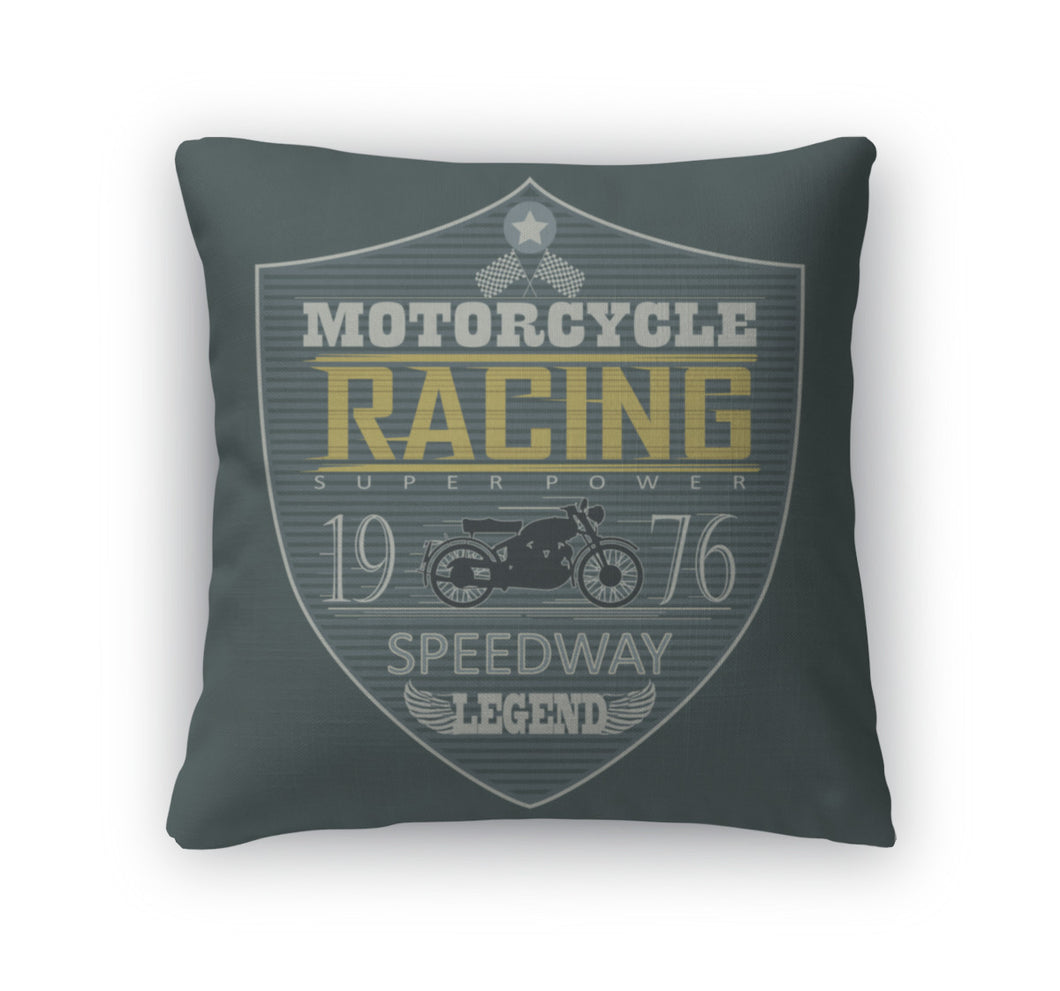 Throw Pillow, Motorcycle Racing Emblem Tshirt