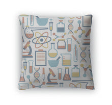 Load image into Gallery viewer, Throw Pillow, Pattern With Flat Science Icons