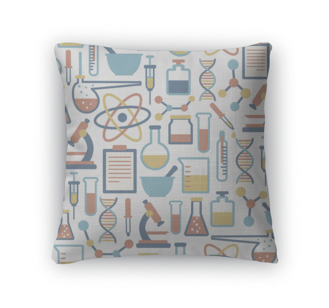 Throw Pillow, Pattern With Flat Science Icons