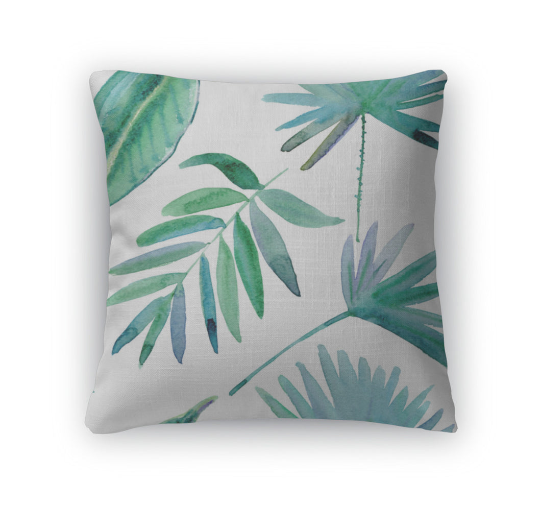 Throw Pillow, Pattern With Tropical Leaves Watercolor
