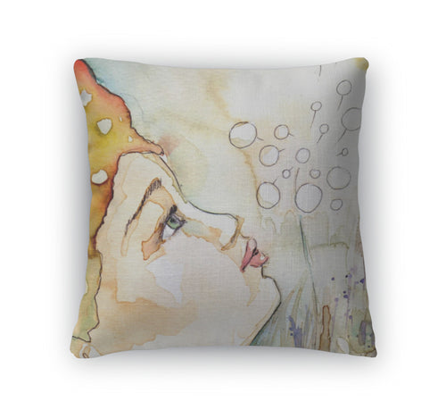 Throw Pillow, Watercolor Of A Woman