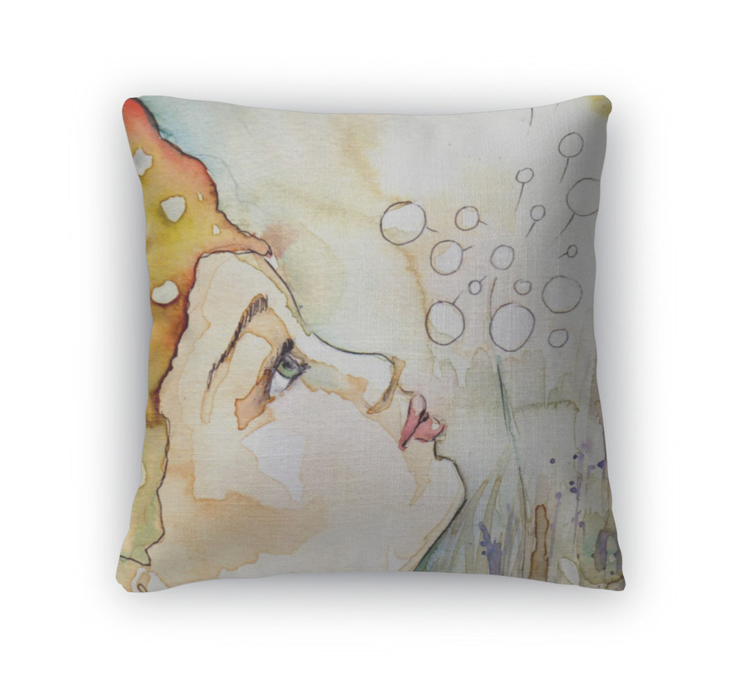 Throw Pillow, Watercolor Of A Woman